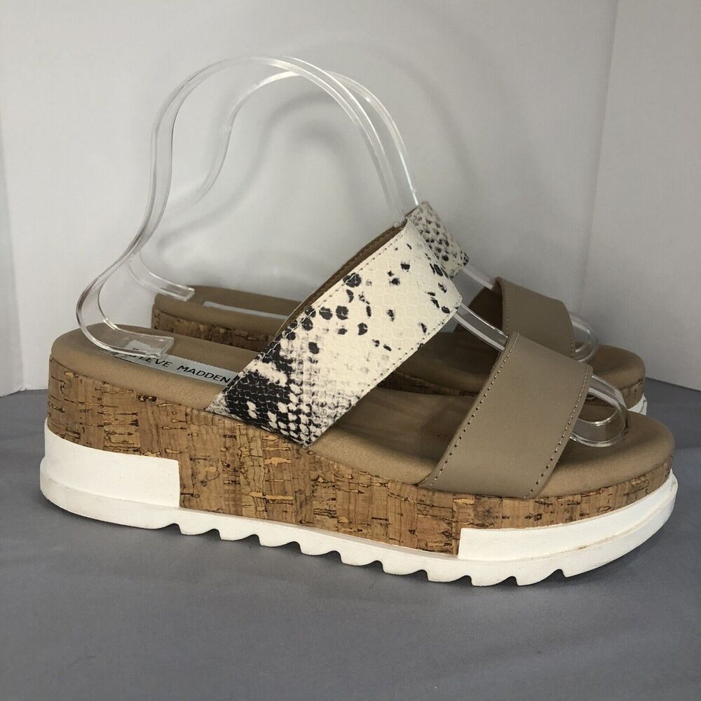 Steve Madden Thalia Cork Platform Sandal Reptile / Snake Strap Size 8.5M